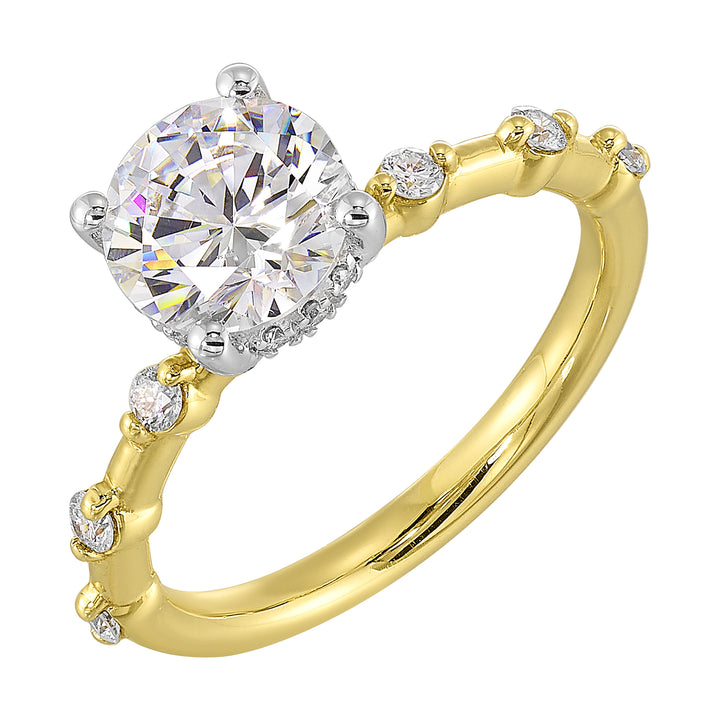 14Kt White Yellow Semi Mount 1/4Ctw For 1 1/2Ct Round Center