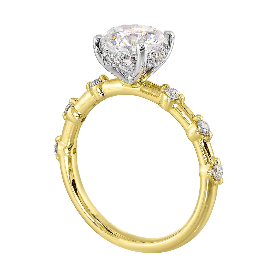 14Kt White Yellow Semi Mount 1/4Ctw For 1 1/2Ct Round Center
