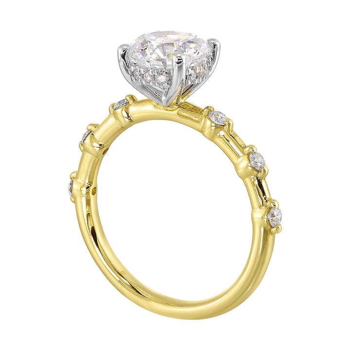 14Kt White Yellow Semi Mount 1/4Ctw For 1 1/2Ct Round Center
