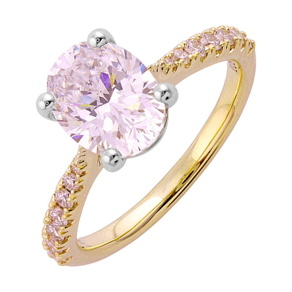 14Kt White Yellow Semi Mount 1/4Ctw For 2Ct Oval Center