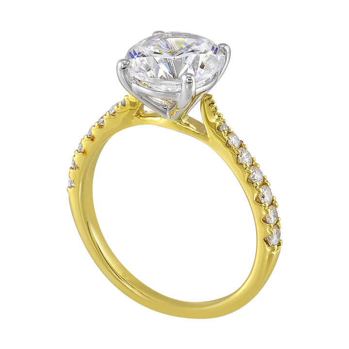 14Kt White Yellow Semi Mount 1/4Ctw For 2Ct Round Center