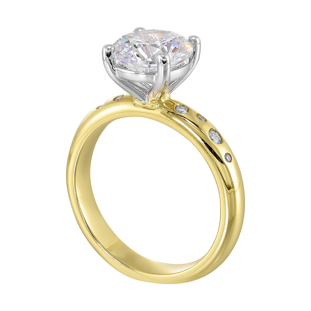 14Kt Whiite Yellow Semi Mount 1/10Ctw For 2Ct Round Center