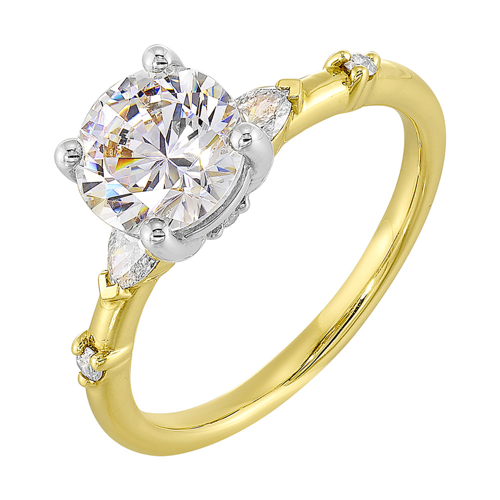 14Kt White Yellow Semi Mount 1/5Ctw For 1 1/2Ct Round Center