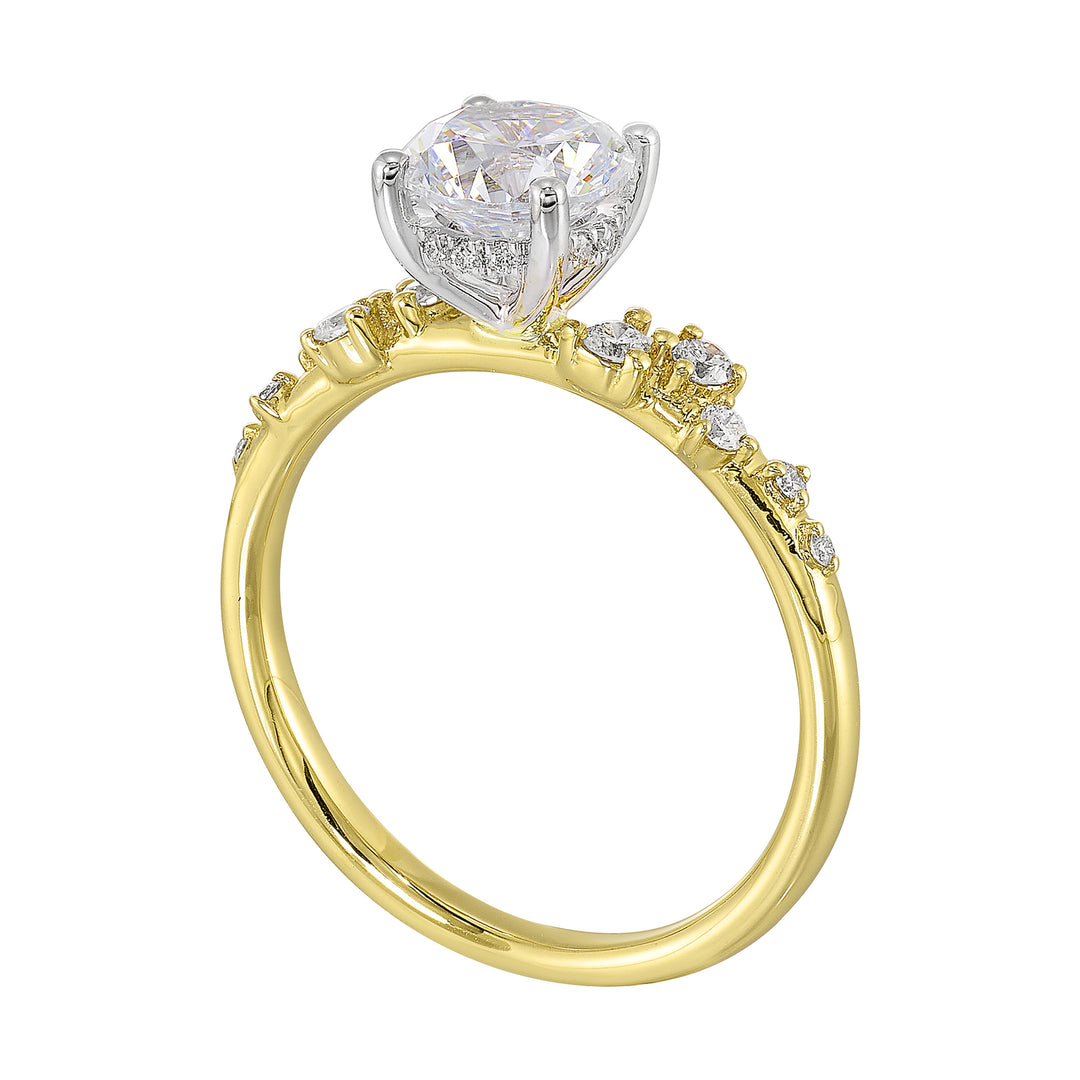 14Kt White Yellow Semi Mount 1/5Ctw For 2Ct Round Center