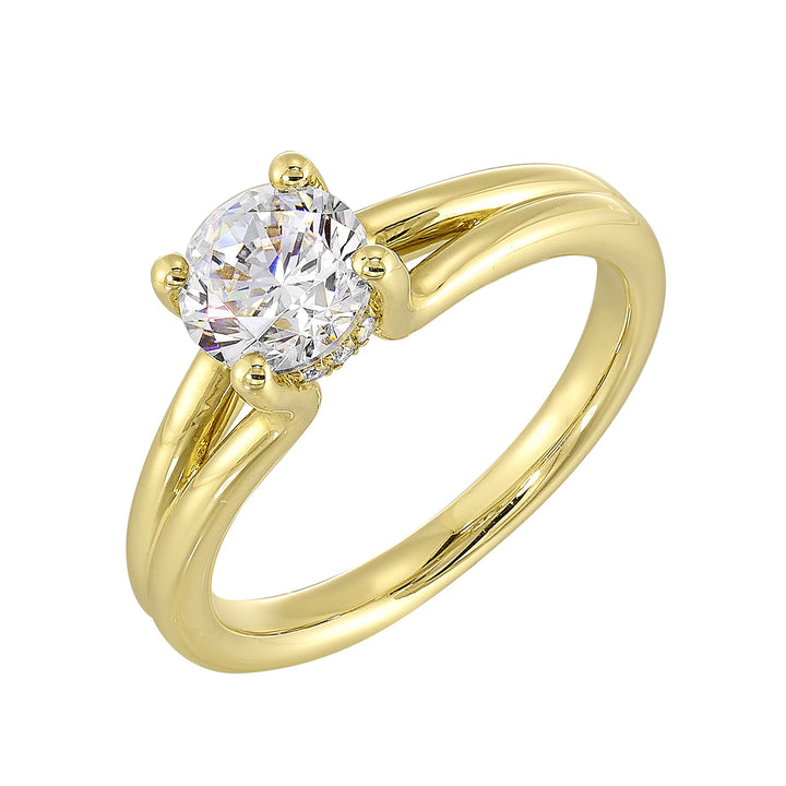 14Kt Yellow Semi Mount 1/20Ctw For 1Ct Round Center
