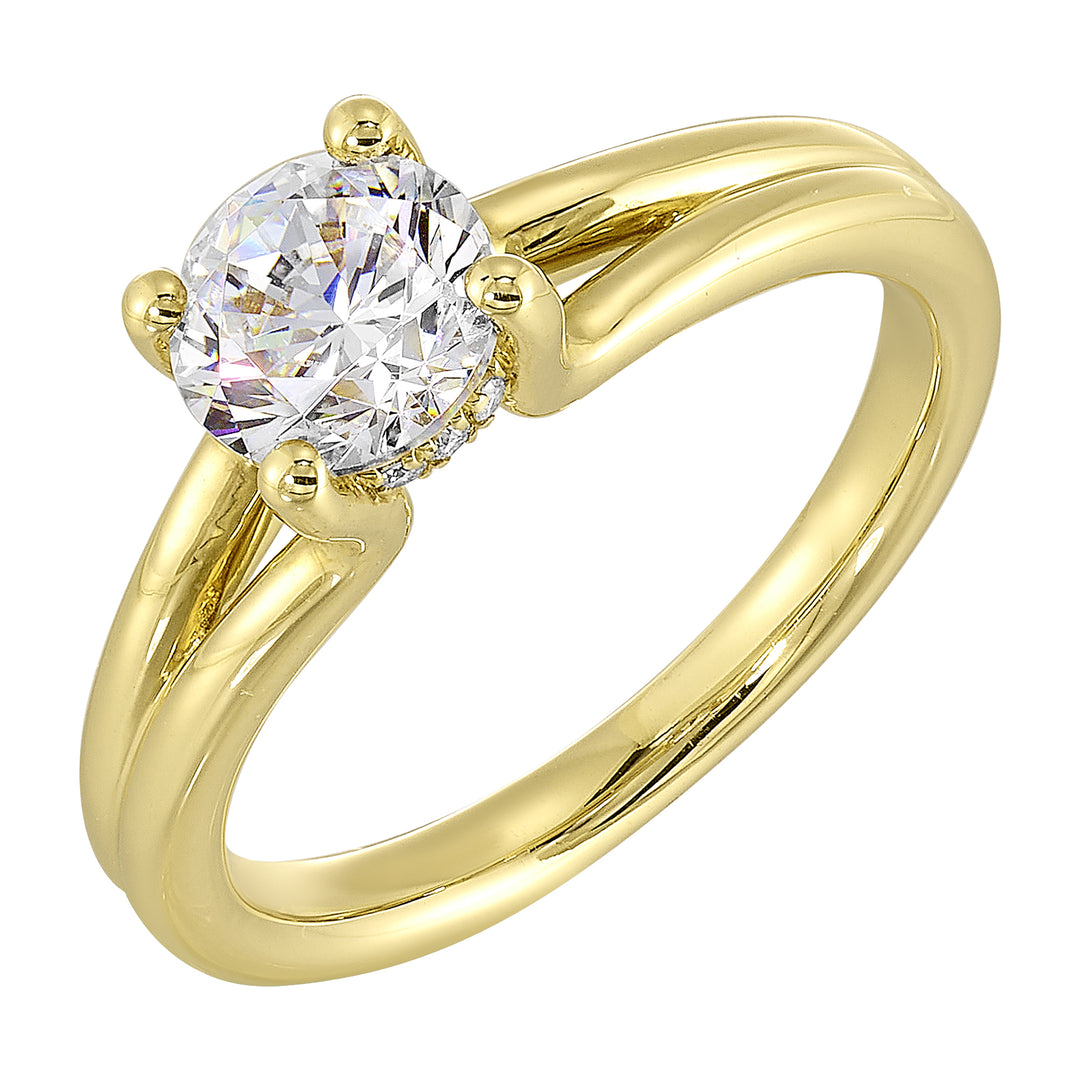 14Kt Yellow Semi Mount 1/20Ctw For 1Ct Round Center