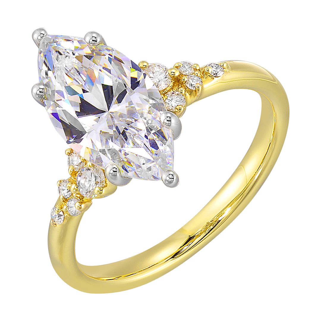 14Kt White Yellow Semi Mount 1/6Ctw For 1 1/2Ct Marquise Center
