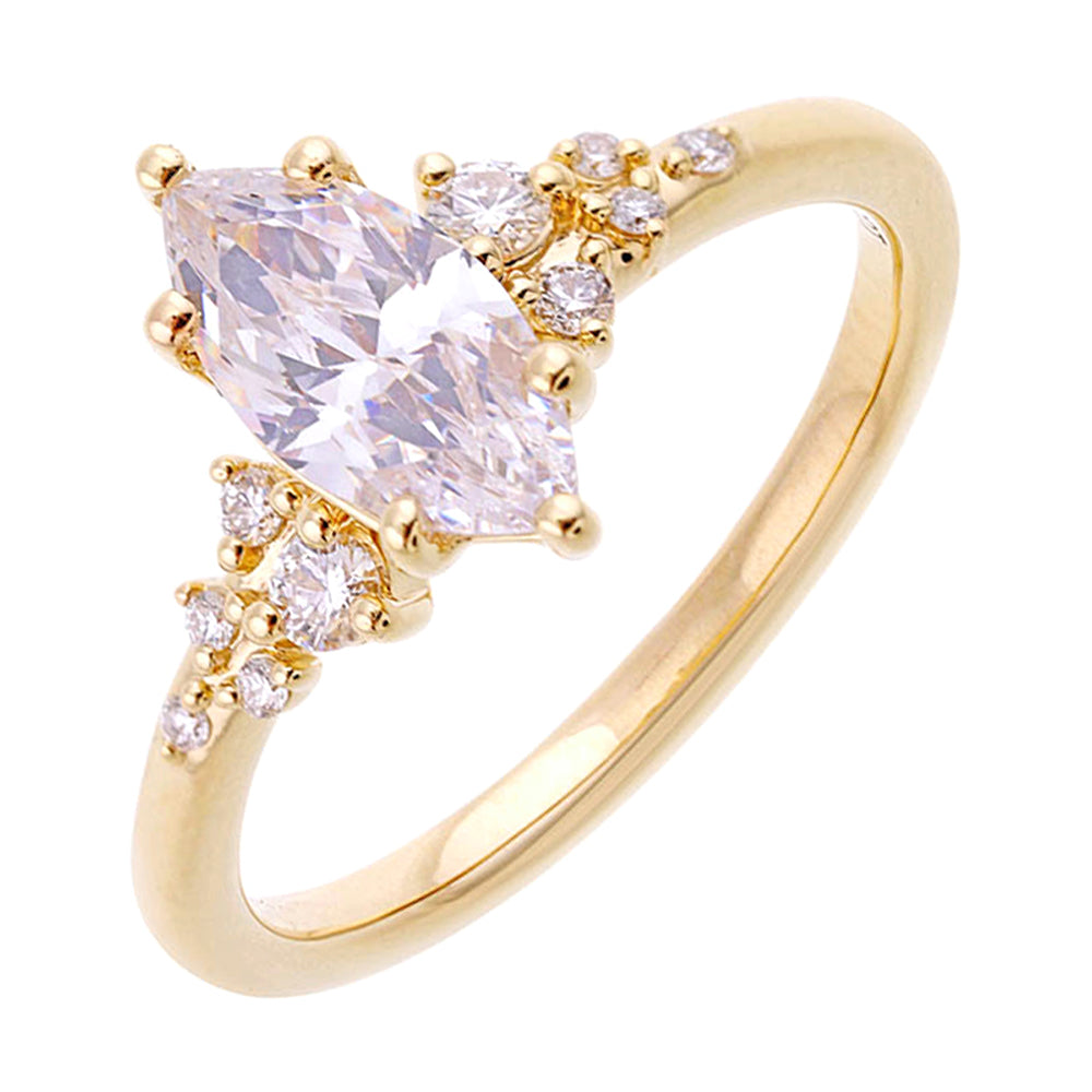 14Kt Yellow Semi Mount 1/6Ctw For 2Ct Maquise Center
