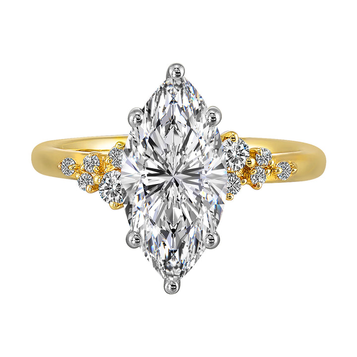 14Kt White Yellow Semi Mount 1/6Ctw For 2Ct Marquise Center