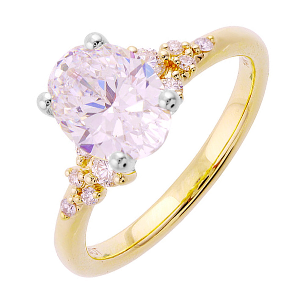 14Kt White Yellow Semi Mount 1/6Ctw For 2Ct Oval Center