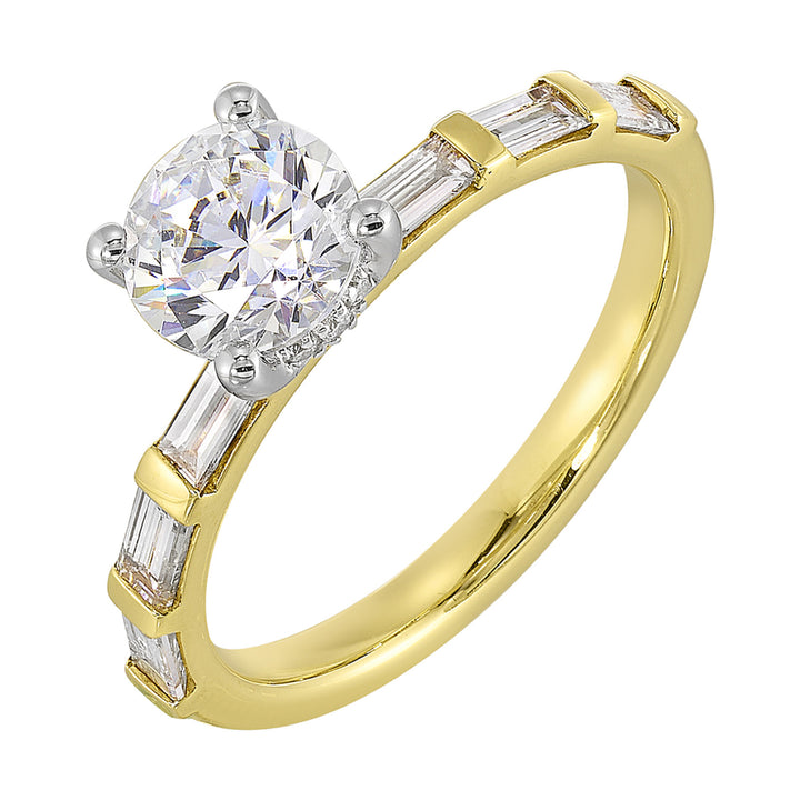 14Kt White Yellow Semi Mount 1/2Ctw For 1Ct Round Center