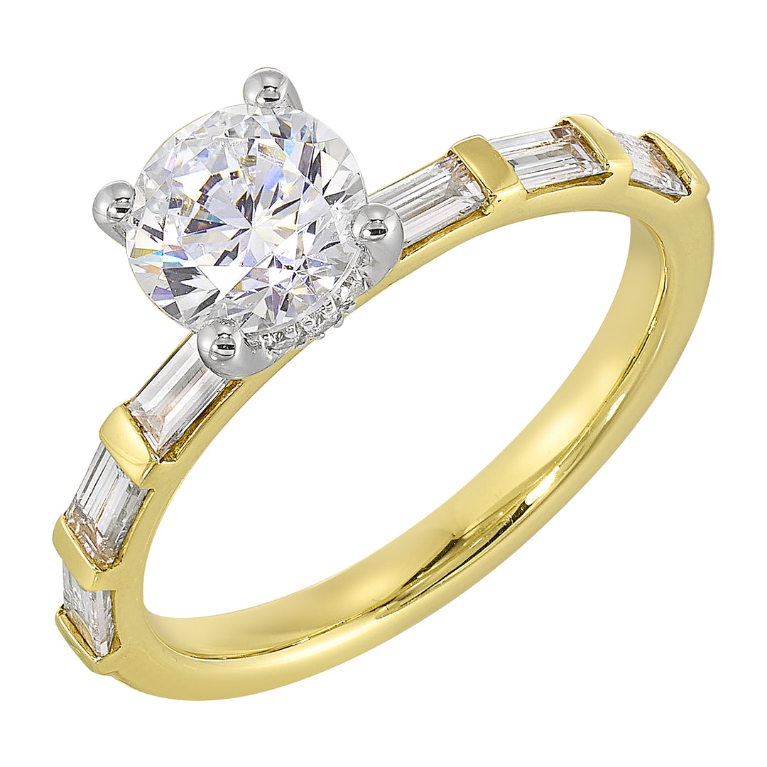 14Kt White Yellow Semi Mount 1/2Ctw For 1Ct Round Center