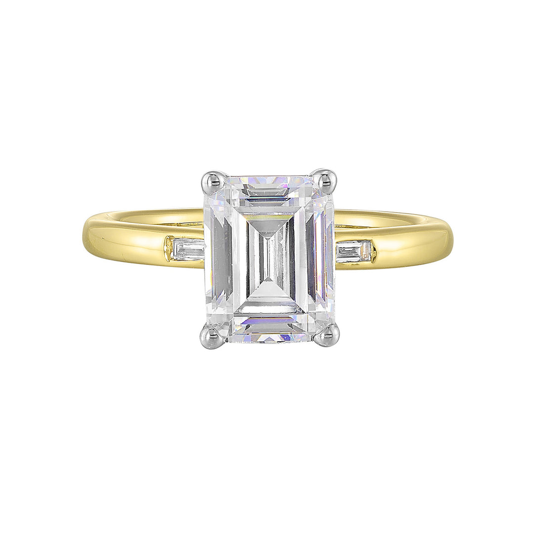 14Kt White Yellow Semi Mount 1/15Ctw For 2Ct Emeral Cut Center