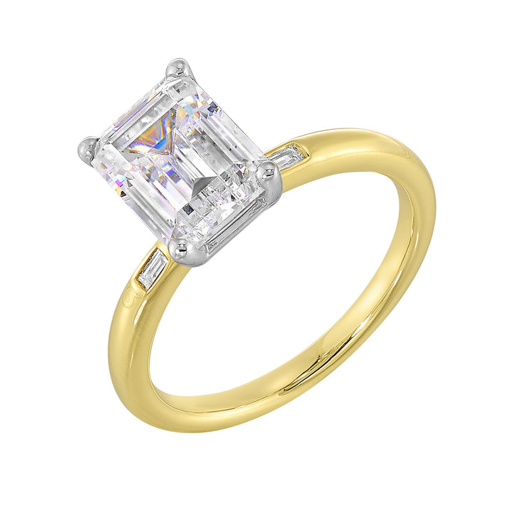 14Kt White Yellow Semi Mount 1/15Ctw For 2Ct Emeral Cut Center