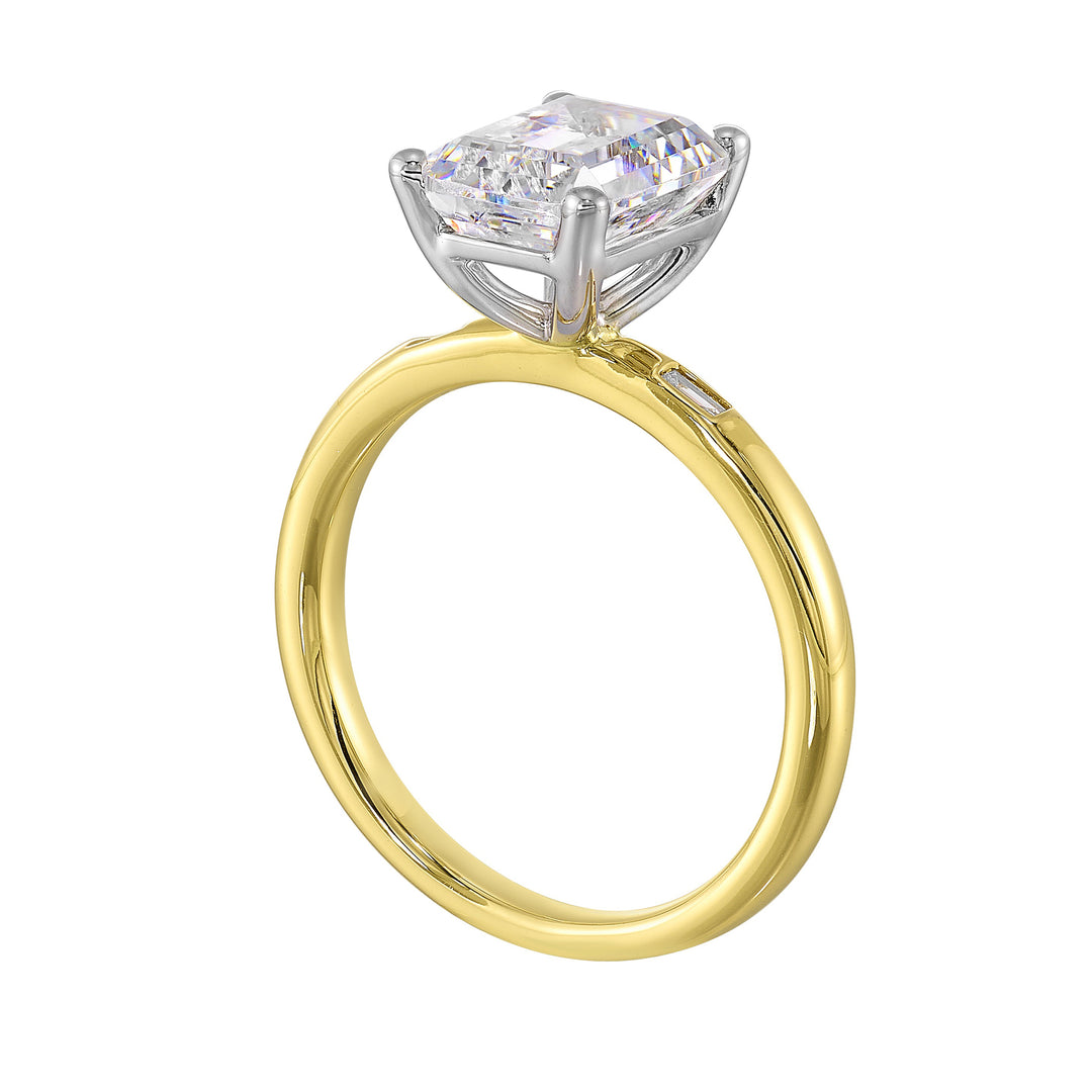 14Kt White Yellow Semi Mount 1/15Ctw For 2Ct Emeral Cut Center