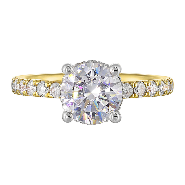 14Kt White Yellow Semi Mount 3/8Ctw For 1 1/2Ct Round Center