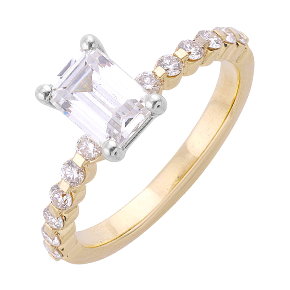 14Kt White Yellow Semi Mount 1/3Ctw For 1Ct Emerald Cut Center