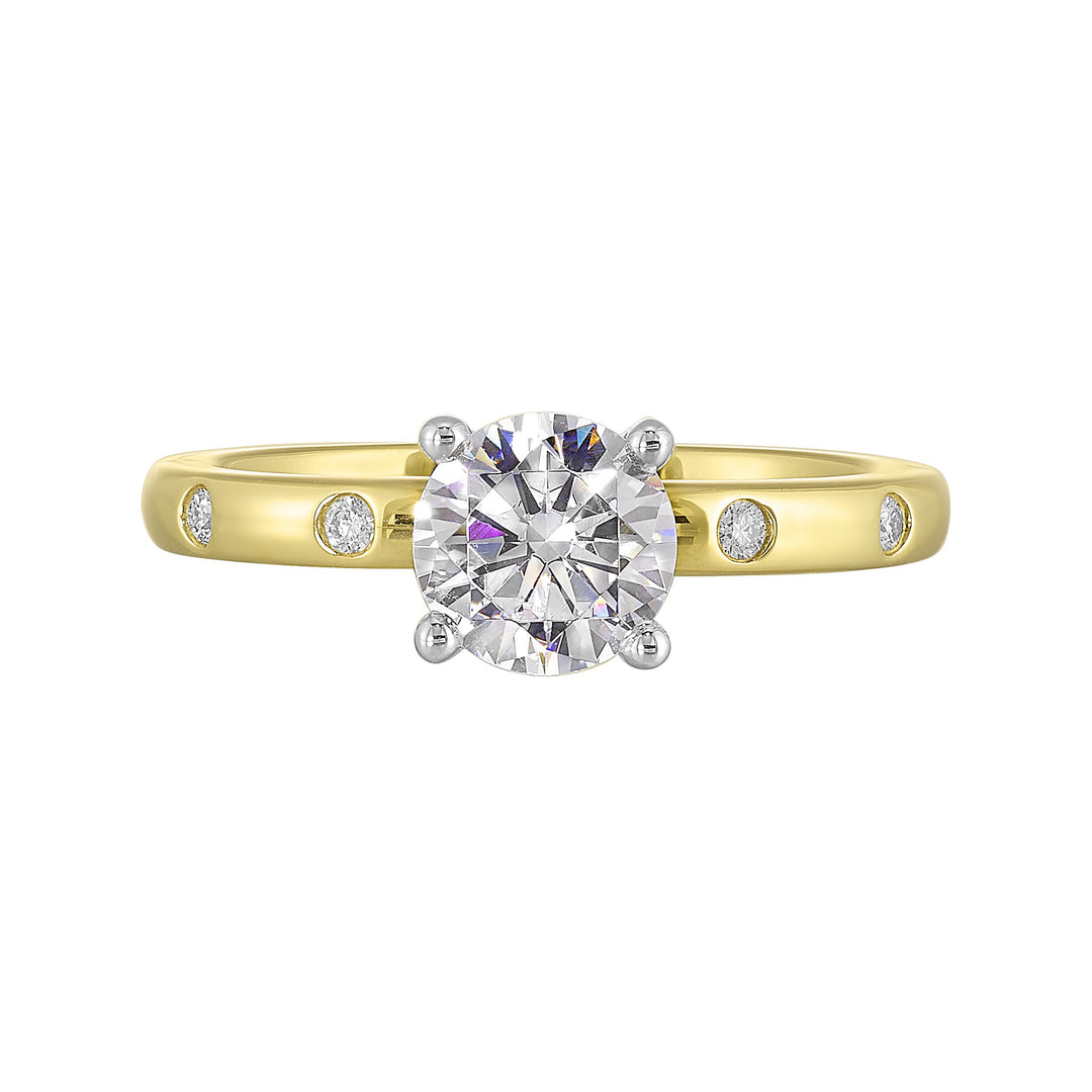 14Kt White Yellow Semi Mount 1/20Ctw For 1Ct Round Center