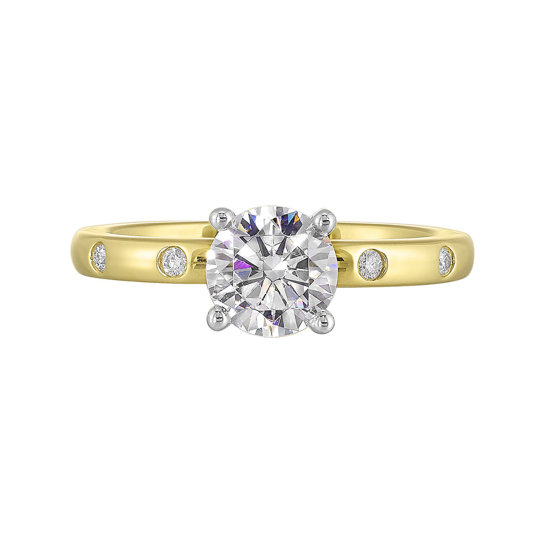 14Kt White Yellow Semi Mount 1/20Ctw For 1Ct Round Center