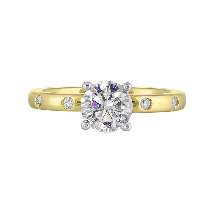 14Kt White Yellow Semi Mount 1/20Ctw For 1Ct Round Center