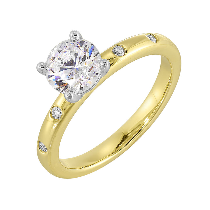 14Kt White Yellow Semi Mount 1/20Ctw For 1Ct Round Center