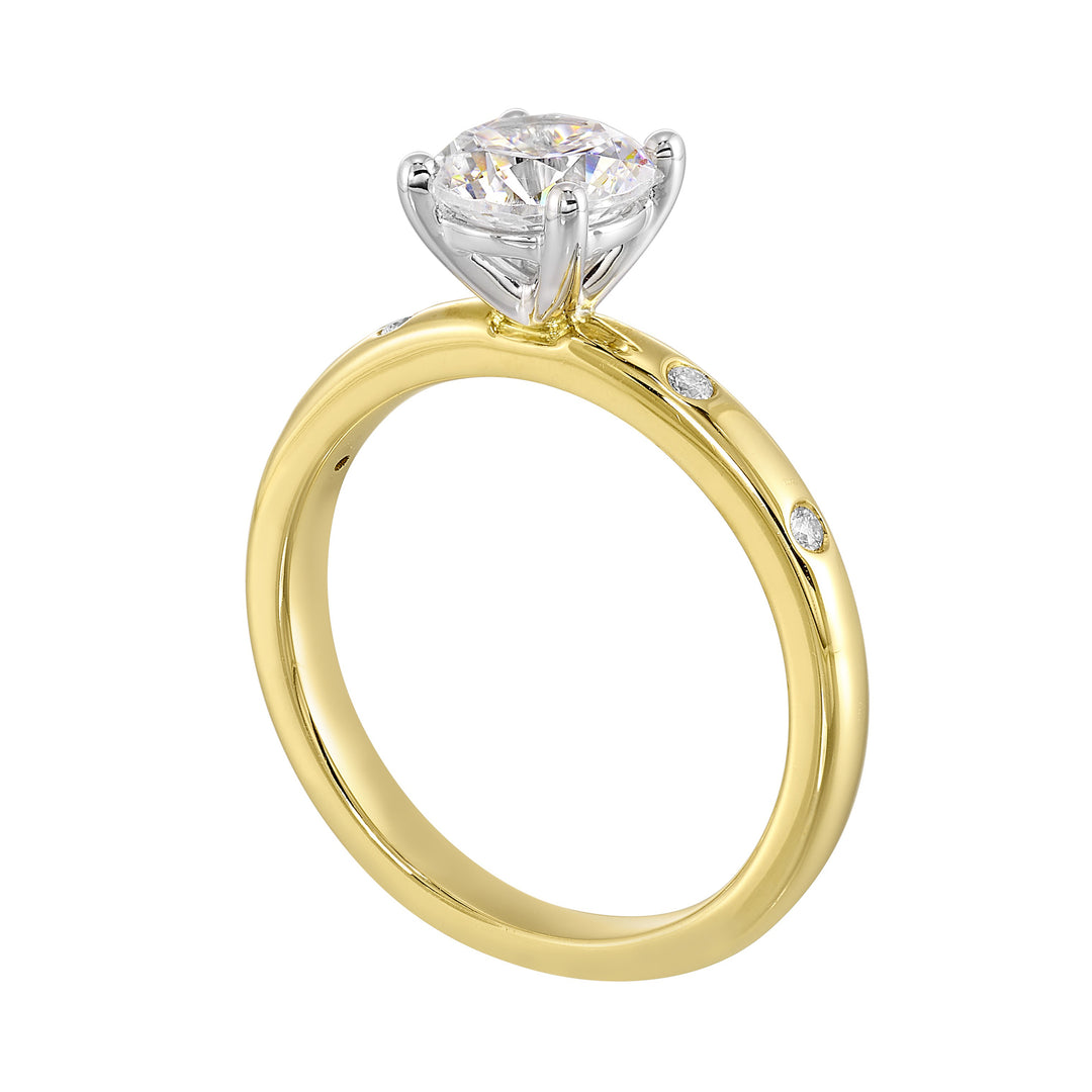 14Kt White Yellow Semi Mount 1/20Ctw For 1Ct Round Center