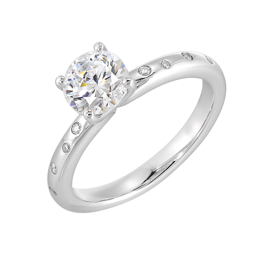 14Kt White Semi Mount 1/20Ctw For 1Ct Round Center