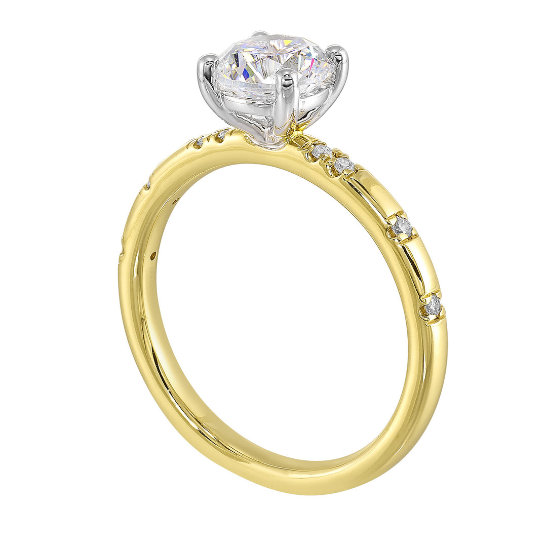14Kt White Yellow Semi Mount 1/12Ctw For 1Ct Round Center
