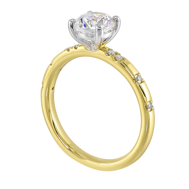 14Kt White Yellow Semi Mount 1/12Ctw For 1Ct Round Center