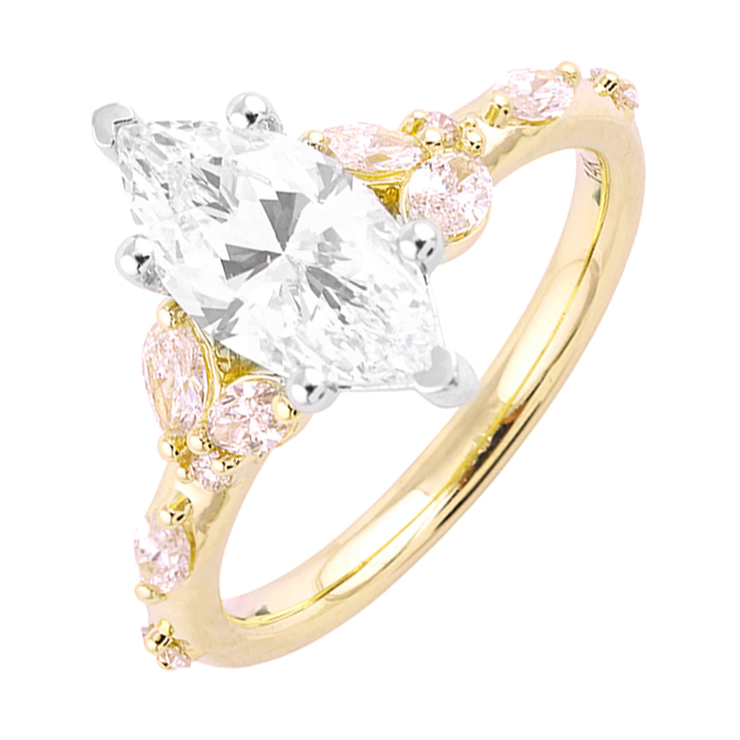 14Kt White Yellow Semi Mount 1/2Ctw For 2Ct Marquise Center