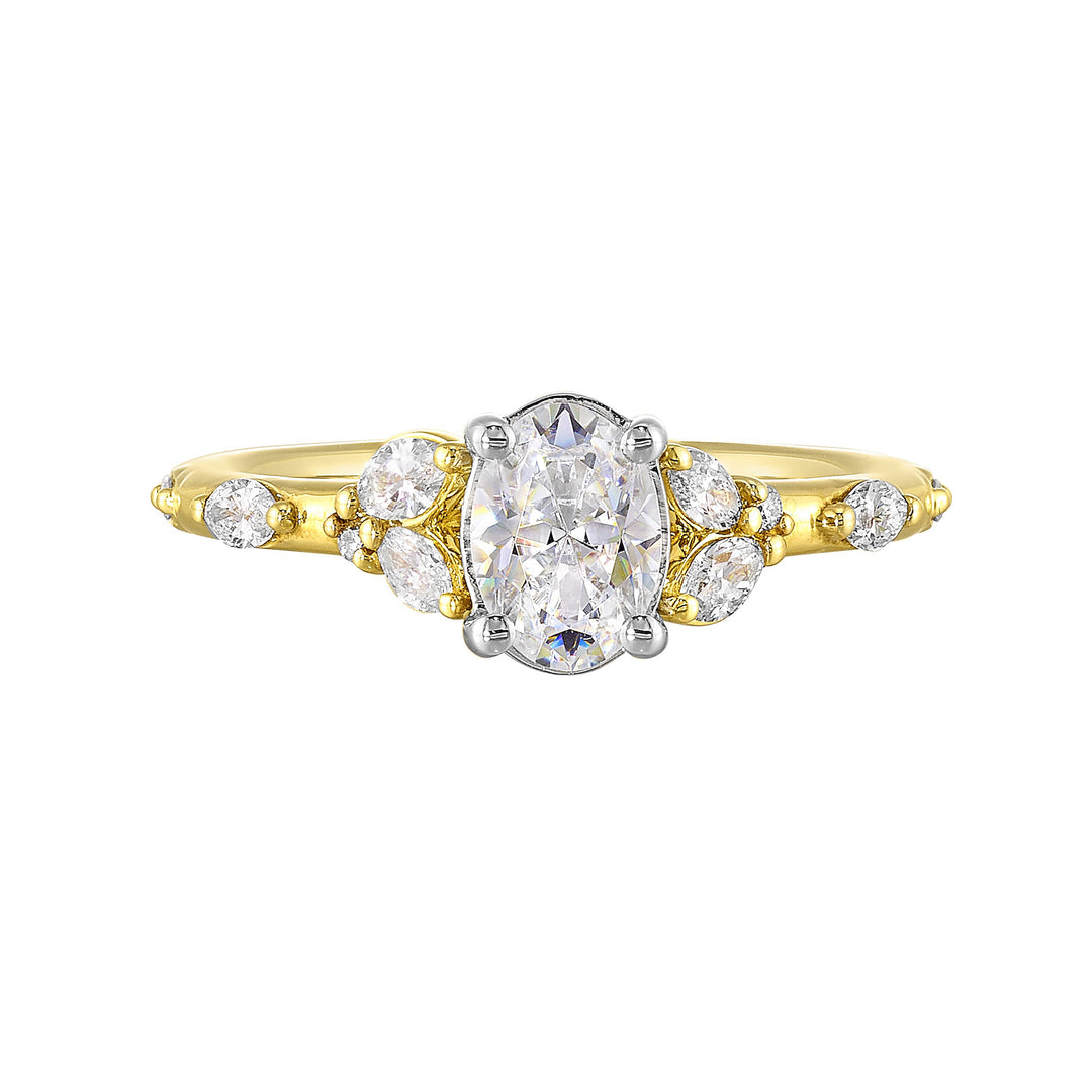 14Kt White Yellow Semi Mount 1/2Ctw For 2Ct Oval Center