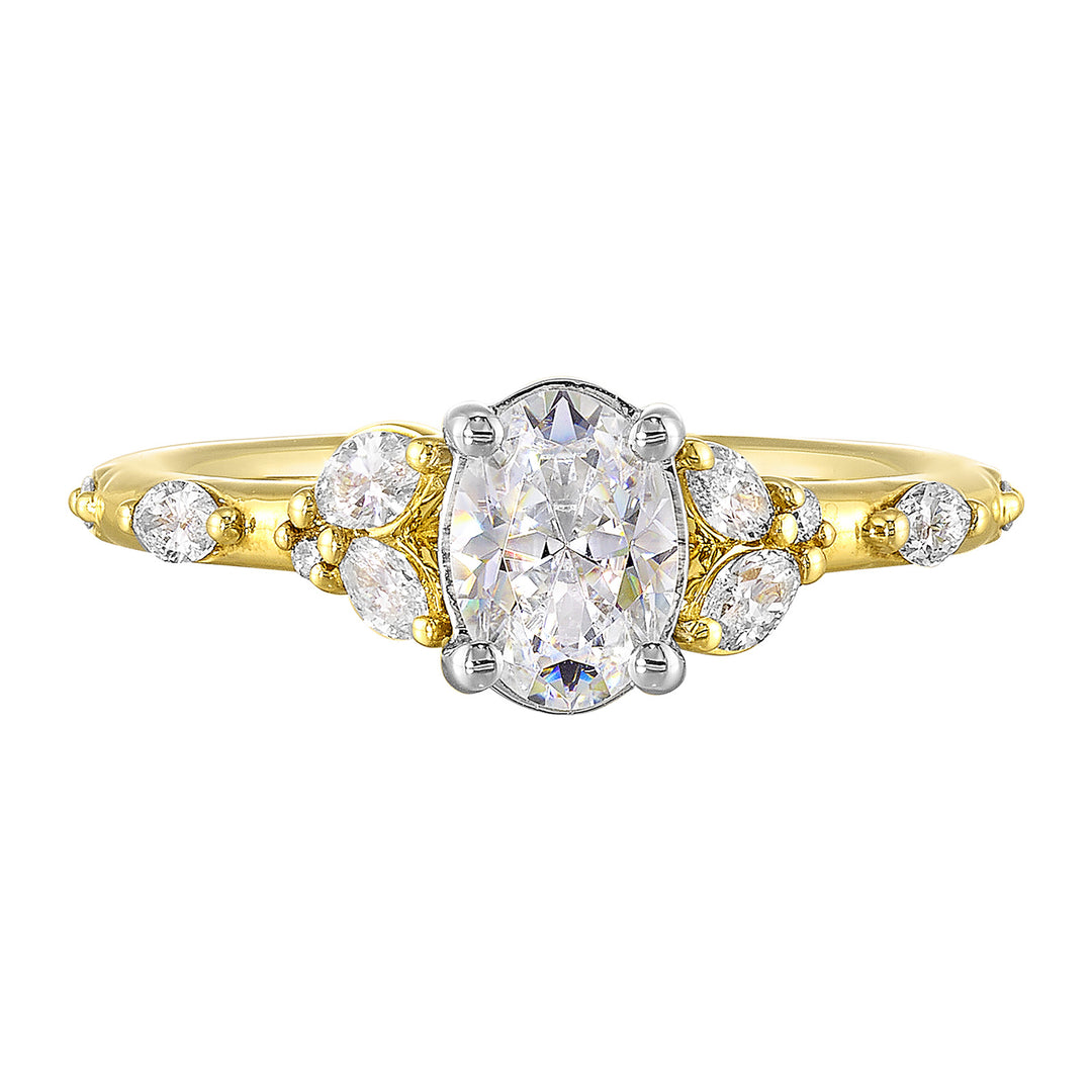14Kt White Yellow Semi Mount 1/2Ctw For 2Ct Oval Center