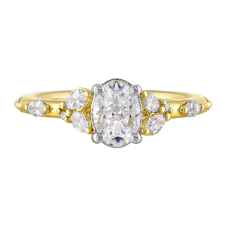 14Kt White Yellow Semi Mount 1/2Ctw For 2Ct Oval Center