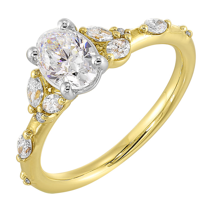 14Kt White Yellow Semi Mount 1/2Ctw For 2Ct Oval Center