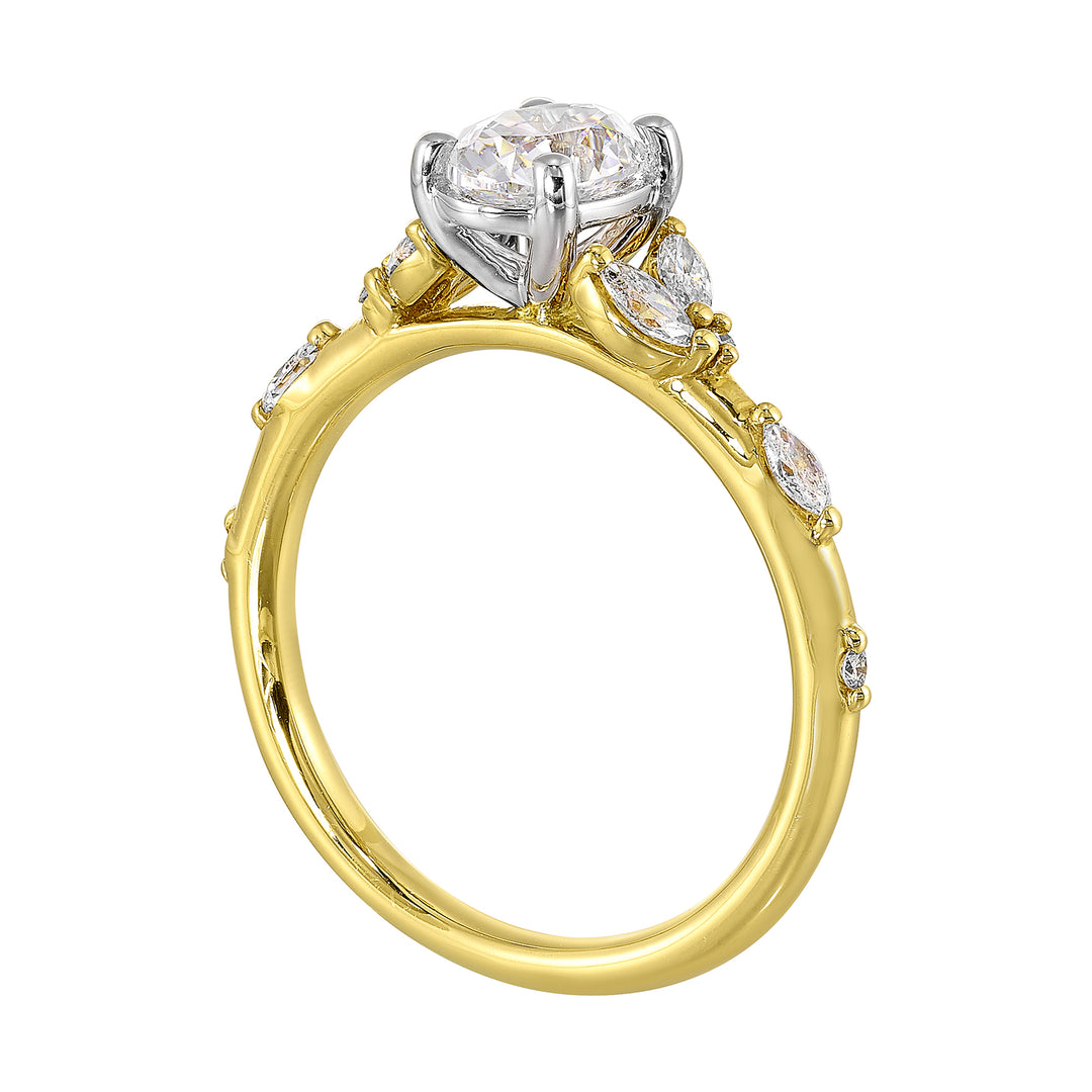 14Kt White Yellow Semi Mount 1/2Ctw For 2Ct Oval Center