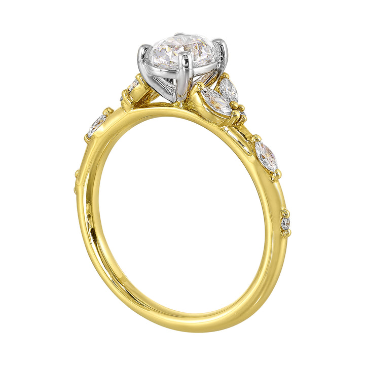 14Kt White Yellow Semi Mount 1/2Ctw For 2Ct Oval Center