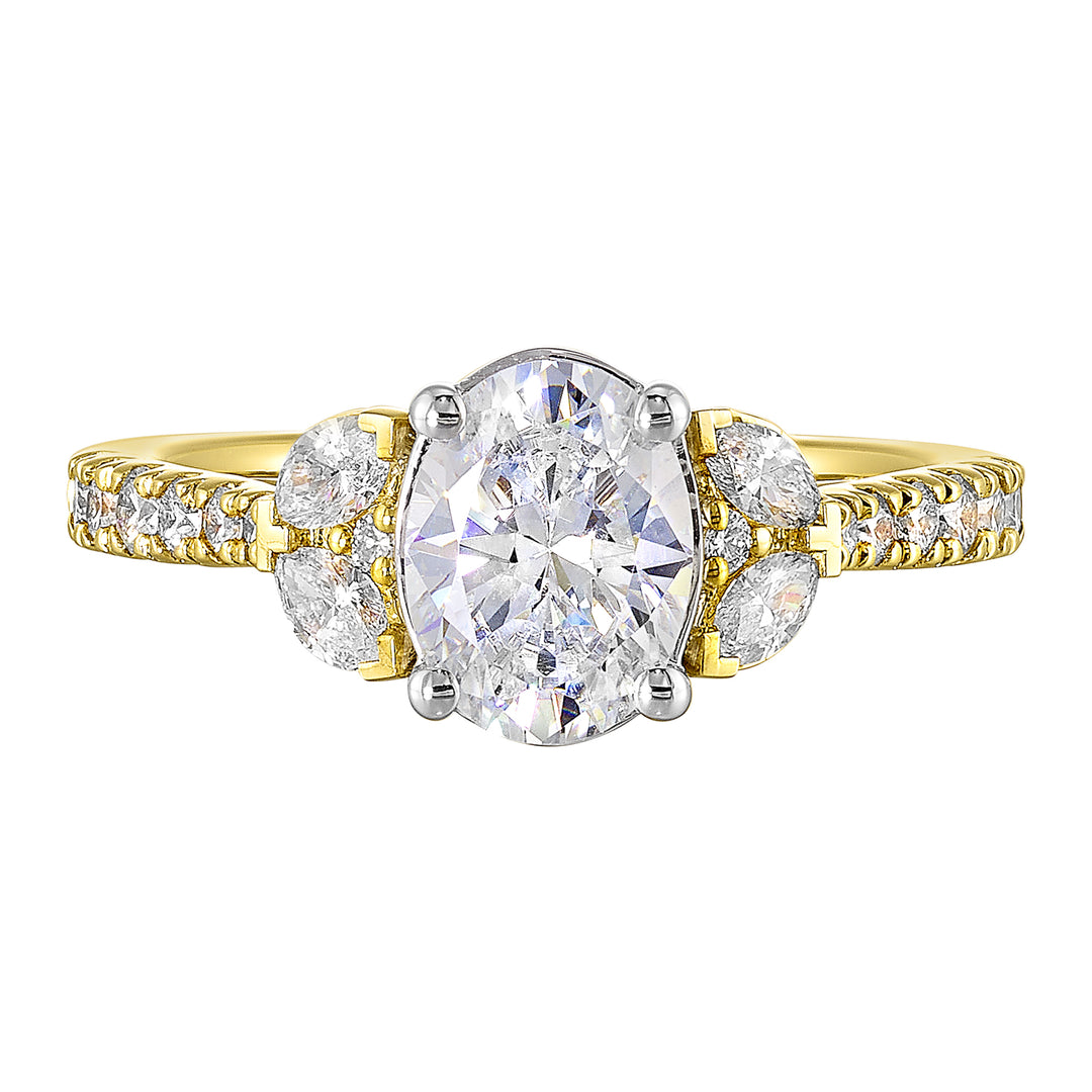 14Kt White Yellow Semi Mount 1/2Ctw For 1 1/2Ctw Oval Center