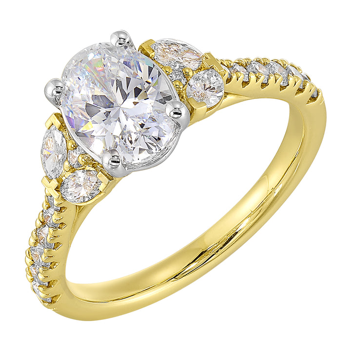 14Kt White Yellow Semi Mount 1/2Ctw For 1 1/2Ctw Oval Center