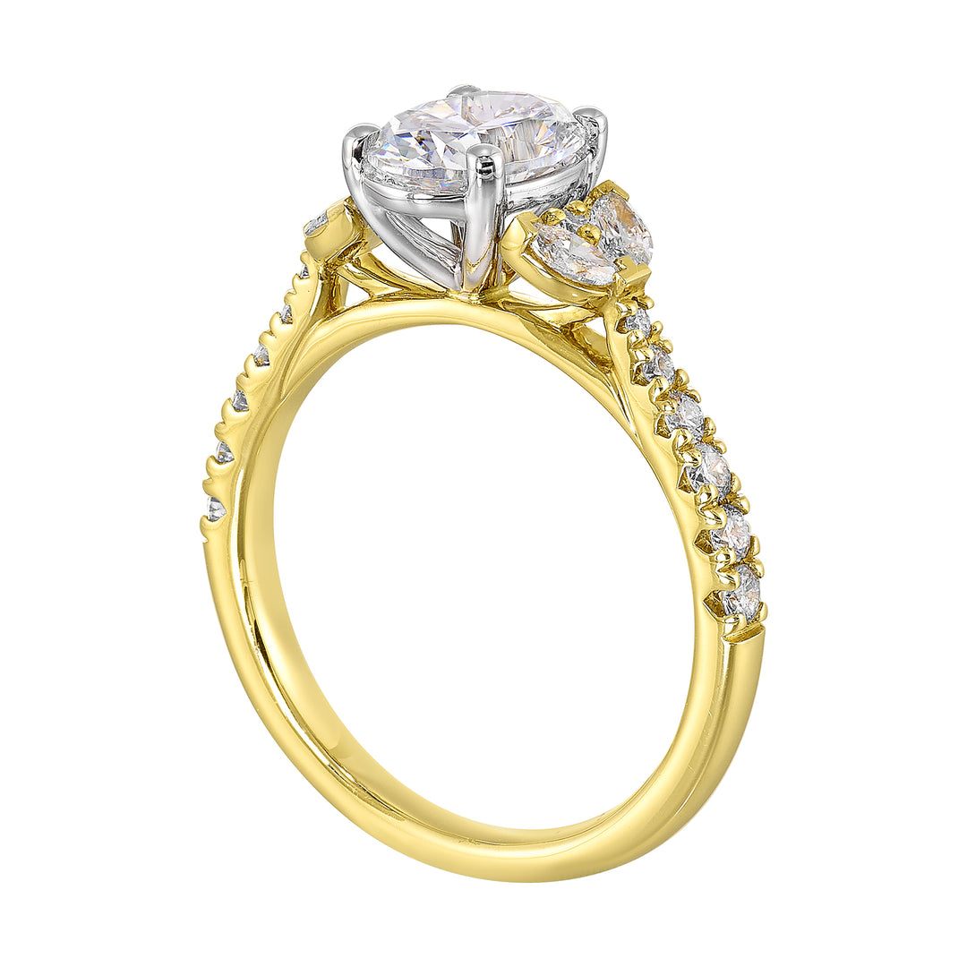 14Kt White Yellow Semi Mount 1/2Ctw For 1 1/2Ctw Oval Center