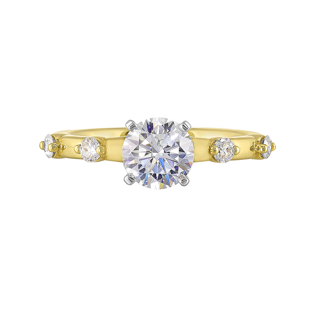 14Kt White Yellow Semi Mount 1/6Ctw For 1Ct Round Center
