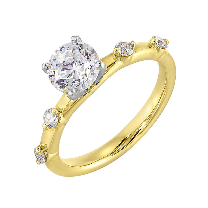 14Kt White Yellow Semi Mount 1/6Ctw For 1Ct Round Center