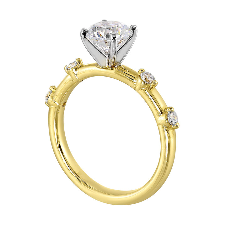 14Kt White Yellow Semi Mount 1/6Ctw For 1Ct Round Center