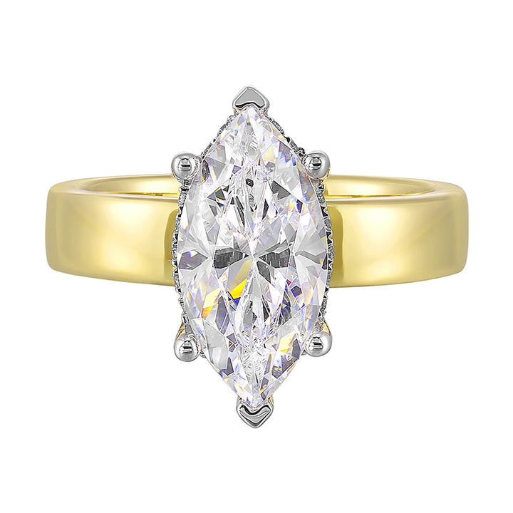 14Kt White Yellow Semi Mount 1/10Ctw For 2 1/2Ct Marquise Center