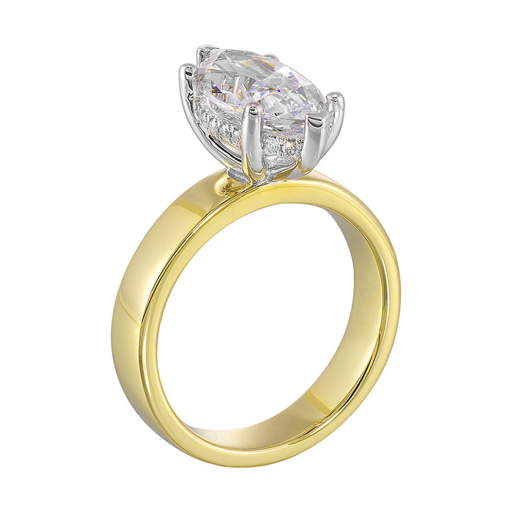 14Kt White Yellow Semi Mount 1/10Ctw For 2 1/2Ct Marquise Center