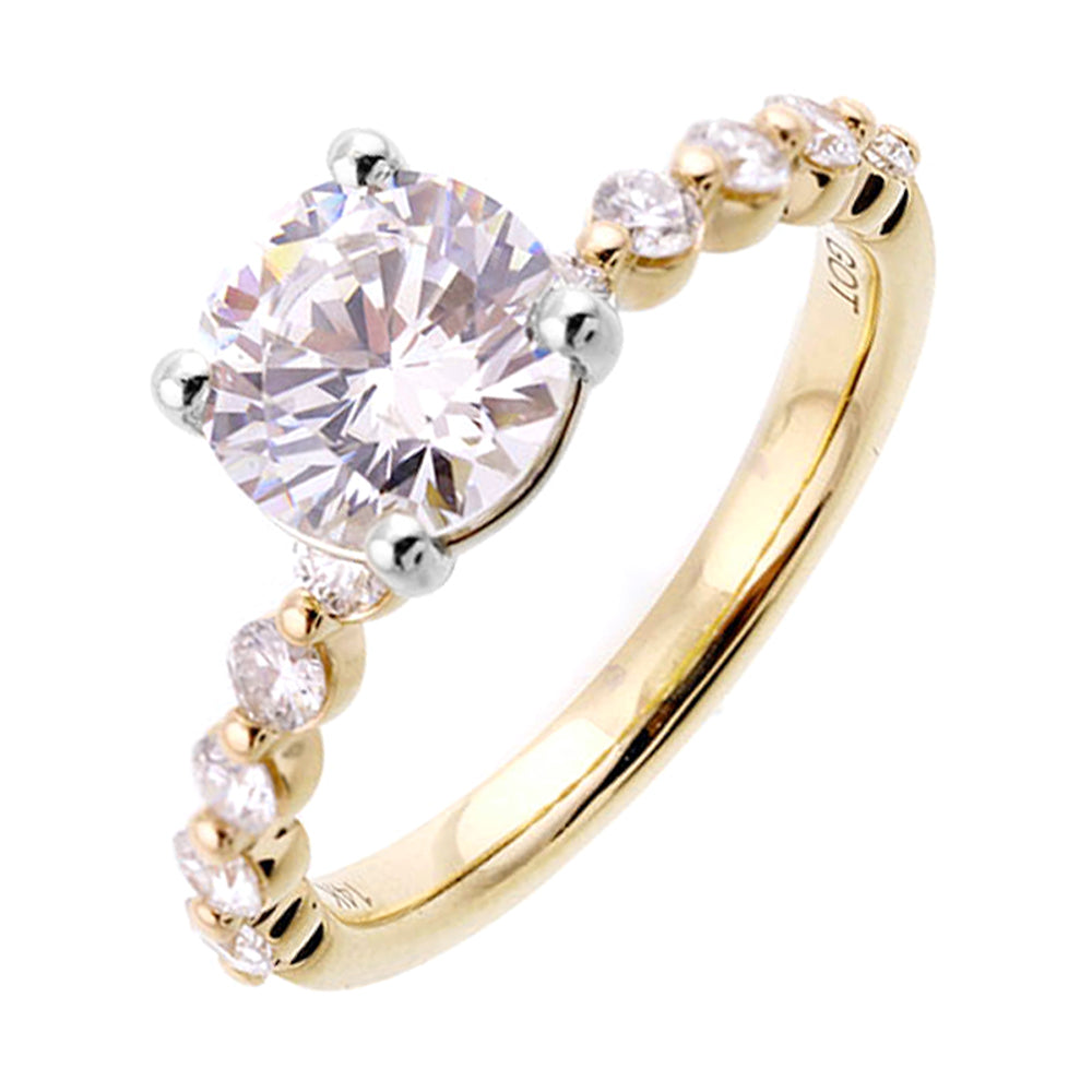 14Kt White Yellow Semi Mount 3/8Ctw For 1Ct Round Center