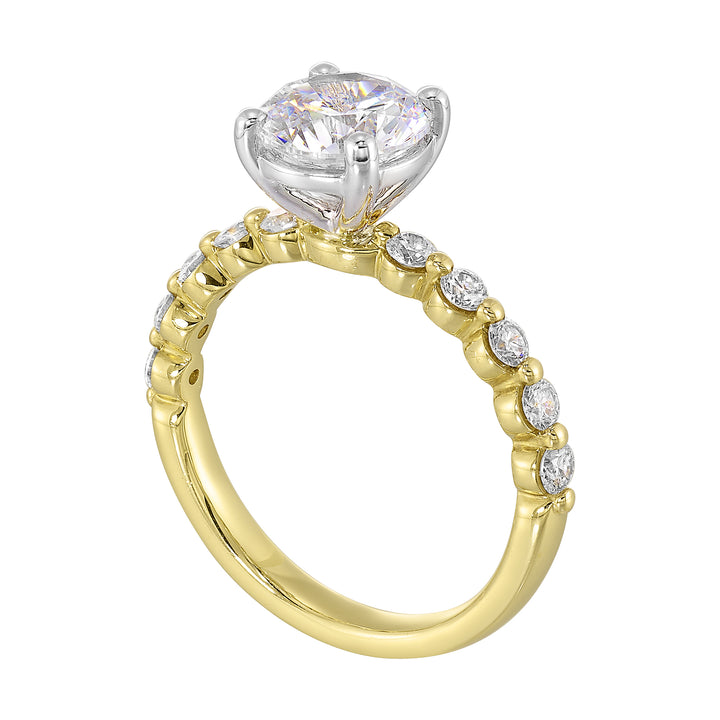 14Kt White Yellow Semi Mount 3/8Ctw For 1 1/2Ct Round Center