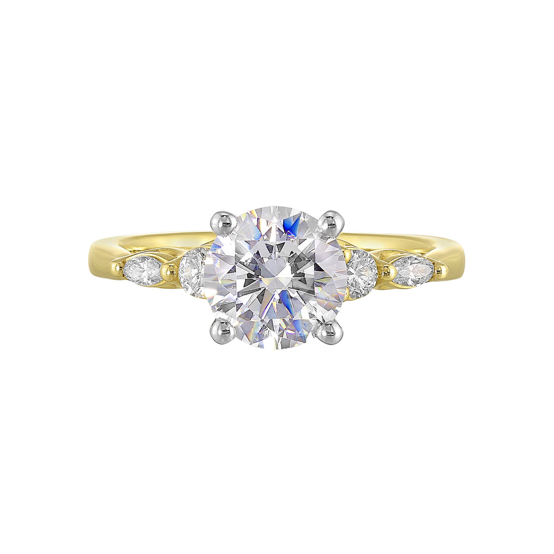 14Kt White Yellow Semi Mount 1/5Ctw For 1 1/2Ct Round Center
