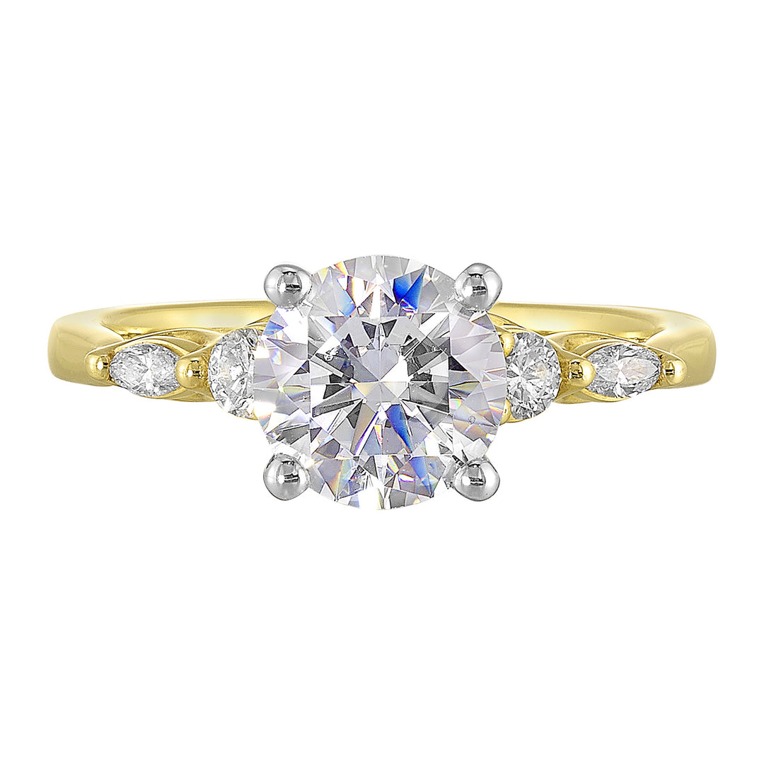 14Kt White Yellow Semi Mount 1/5Ctw For 1 1/2Ct Round Center