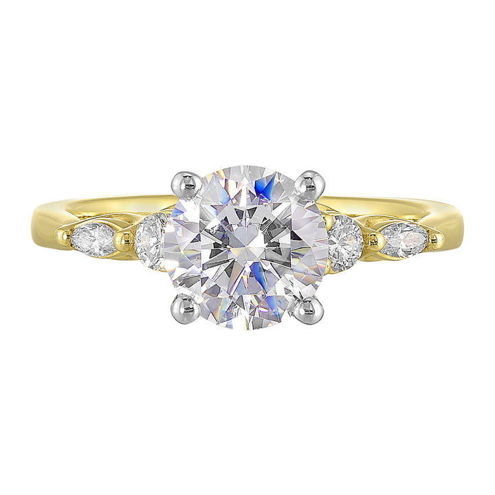 14Kt White Yellow Semi Mount 1/5Ctw For 1 1/2Ct Round Center