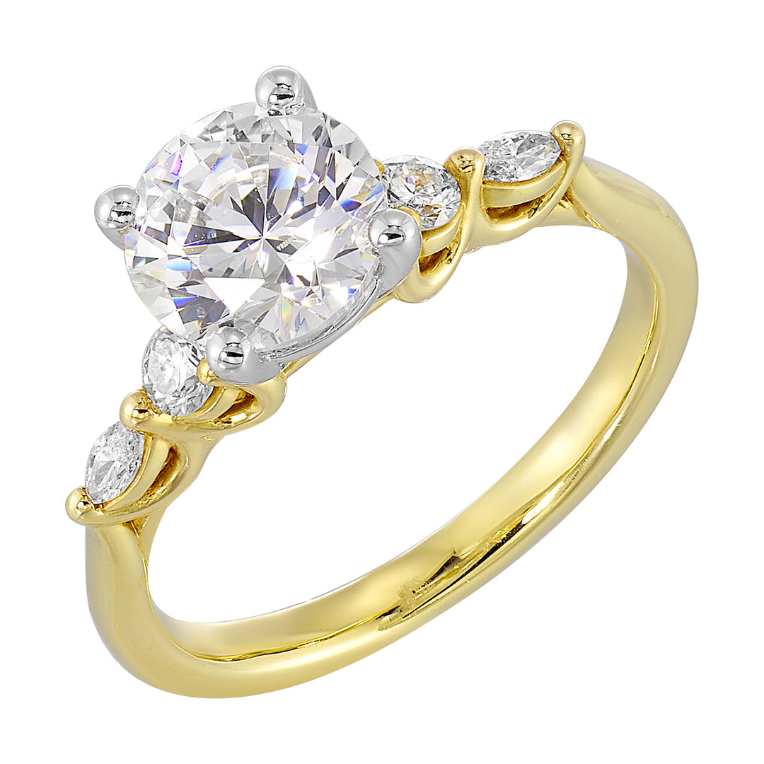 14Kt White Yellow Semi Mount 1/5Ctw For 1 1/2Ct Round Center